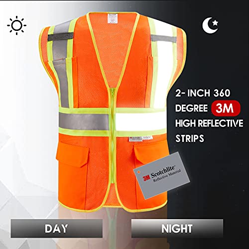 3M High Visibility Reflective Safety Vest with Zipper and Pockets Orange,L - color: 3m, size: Large