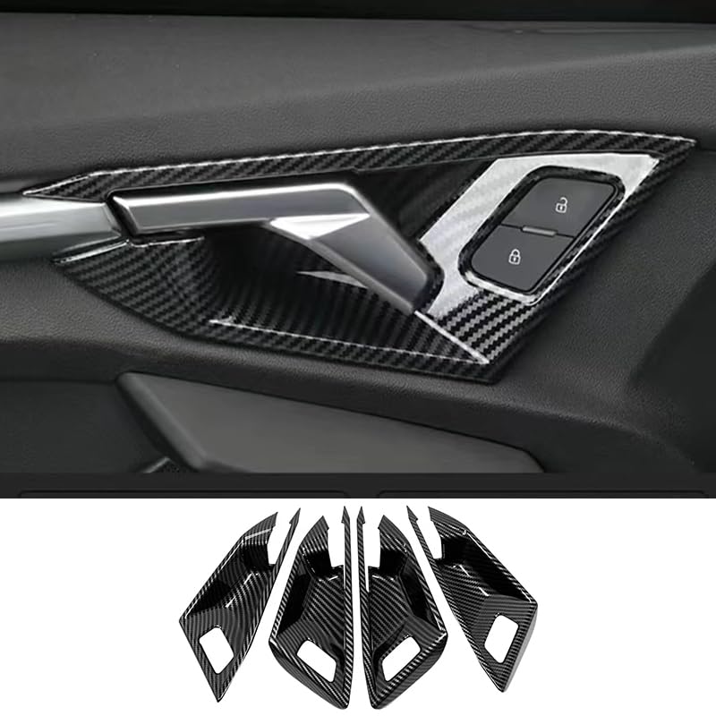 Car Door Handle Bowl Cover Compatible with Audi A3 2021-2023, Carbon Fiber Door Handrail Paint Guard Cover for Hatchbacks, ABS Door Handle Cup Protective Sticker