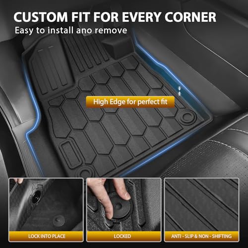 Powerty Floor Mat for Honda Pilot 2023-2025 2026, All Weather TPE Custom Trunk Cargo Mat Liner with Backrest Mat Replacement for Honda Pilot Accessories (Trunk Mat+Backrest Mat+Floor Mat) - size: 4)Honda Pilot｜23-26｜Full Set