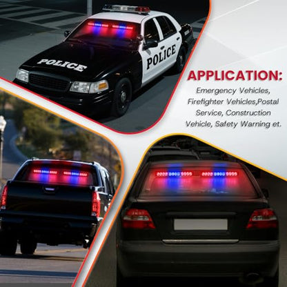 Red and Blue Emergency Police Lights For Vehicle LED Strobe Cop Light Bar For Directional Warning Vehicles Trucks 23 Flash Patterns 2pcs 12.8 inch Wireless Remote Control - color: Red Blue