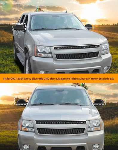 Carbon fiber Upper Mirror Caps Covers Compatible with 2007-2014 Chevy Silverado GMC Sierra Avalanche Tahoe Suburban Yukon Escalade ESV Side View Upper Mirror Cover Caps (Left Right) - color: Carbon Fiber (Half upper mirror cover)