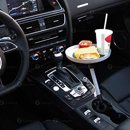 ZONETECH Car Cup Holder Swivel Tray and Storage Bin - Premium Quality 360-Degree,Food Eating Table Vehicle Organizer