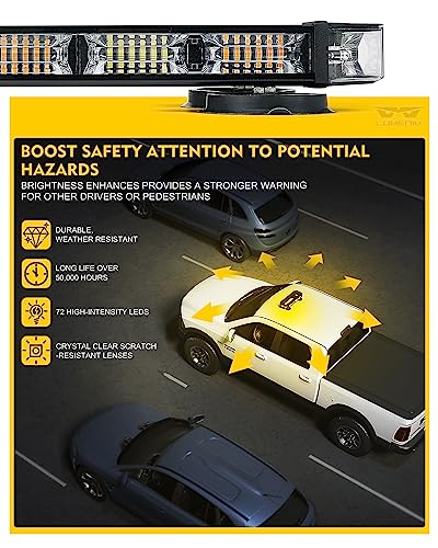LUMENIX Rooftop Strobe Beacon Lights Bar Amber LED Emergency Traffic Security Lightbar w/Heavy-Duty Magnetic Base Warning Flashing Light for Construction Vehicles Trucks Postal Mail Carrier Snow Plow - color: Amber