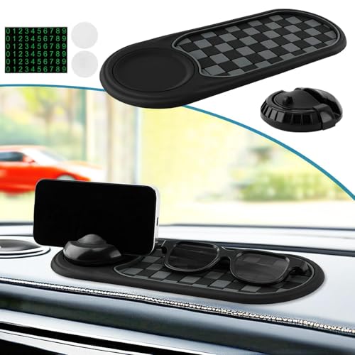 Multifunction Car Anti-Slip Mat, Car Dashboard Mobile Phone Holder, Anti Slip Mat Phone Holder and Temporary Parking Number Pad - Secure Storage for Sunglasses, Keys, Gadgets - color: Black+Silver