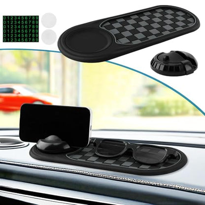 Multifunction Car Anti-Slip Mat, Car Dashboard Mobile Phone Holder, Anti Slip Mat Phone Holder and Temporary Parking Number Pad - Secure Storage for Sunglasses, Keys, Gadgets - color: Black+Silver