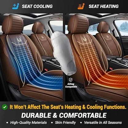 OASIS AUTO Car Seat Covers Full Set Premium Waterproof Full Coverage Faux Leather Luxury Universal Fit for SUV, Sedan, Pick-up Truck, Premium Interior Protectors (OD-008 Brown) - color: Brown