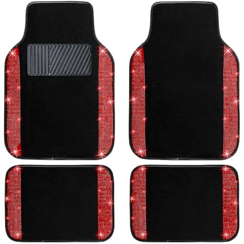 NBTEPEM Red Bling Car Floor Mats Full Set, Universal Fit Most Cars,SUV, Trucks, 4 pcs Sparkle Glitter Diamond Carpet for Women Girls with Anti-Slip Pad (Red Diamond) - color: Red Diamond, size: Car Floor Mats (4 Pieces)