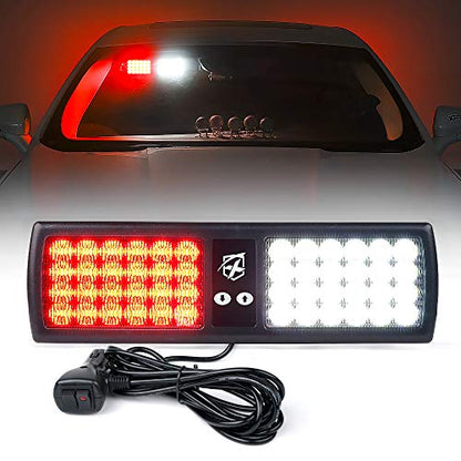 Xprite White Red 48LED Visor Strobe Flashing Lights Sunshield Hazard Warning Light for Law Enforcement Emergency Vehicles Trucks - color: White&Red