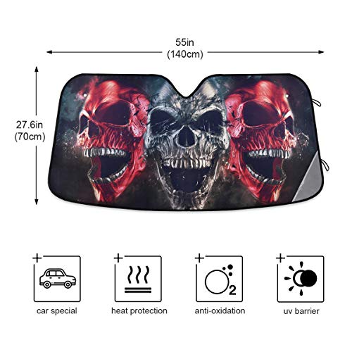 3D Metal Skull Car Windshield Sunshade Foldable Reflective Sun Shade Blocks UV Rays - color: Skull 2
