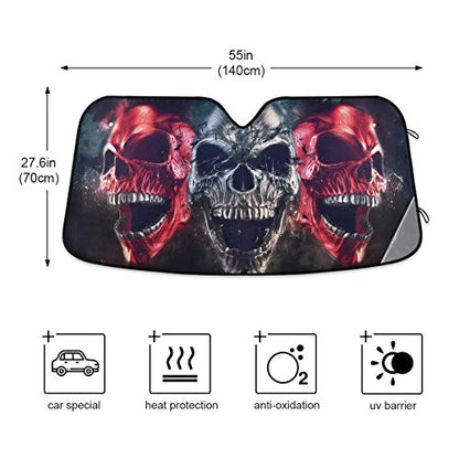 3D Metal Skull Car Windshield Sunshade Foldable Reflective Sun Shade Blocks UV Rays - color: Skull 2