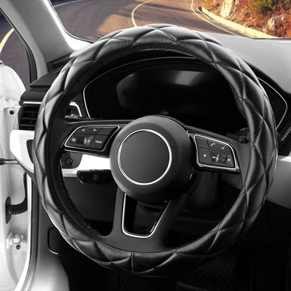 YHONGJT Soft Microfiber Leather Steering Wheel Cover, Universal 15 Inch for Women Girls, Fit Vehicles, Sedans, SUVs, Vans, Trucks - Black - color: A-Black