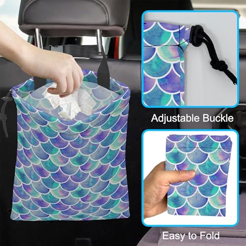 Car Trash Bag Hanging Mermaid Rainbow Scales Car Trash Can Waterproof Garbage Bag Hanging for Car Back Seat - color: Mermaid Rainbow Scales