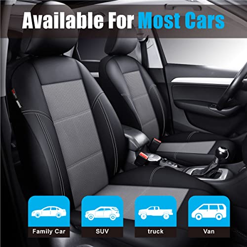 P&J AUTO Leather and Mesh Car Seat Cover Full Set in 9pcs Universal Fit for Cars Trucks Vans & SUVs Airbag Compatible (Grey) - color: Gray