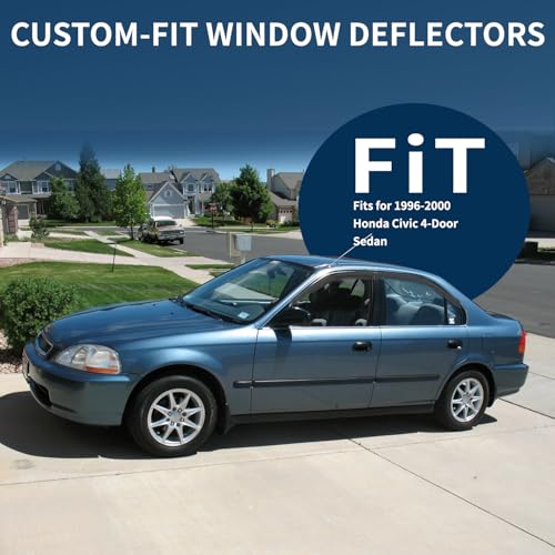 4PCS Rain Guards Window Visors Wind Deflector Fits for 1996-2000 Honda Civic 4-Door Sedan, Front & Rear Outside Mount Vent Shade Shield, 1996 1997 1998 1999 2000 - size: For 1996-2000 Honda Civic