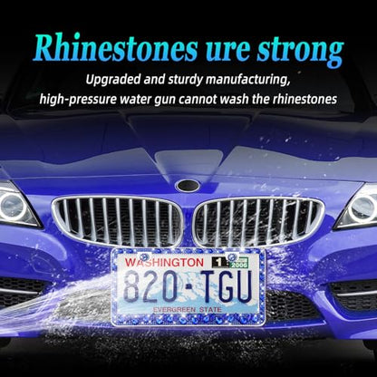 OKLPF Rhinestone Bling License Plate Frames for Women - Sparkle with Glitter Crystals & Diamond Bedazzled License Plate Cover, Fits Standard US Plates, Gift Box (Dark Blue) - color: Dark Blue, size: 2pc