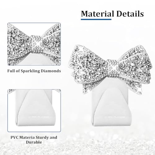 2PCS Bling Bow Car Seat Headrest Hook, Lovely Crystal Rhinestone Back Seat Storage Organizer for Handbag Purse Coat, Girly Sparkling Diamond Backseat Bag Hanger Holder, Universal Fit (White) - color: White