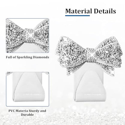 2PCS Bling Bow Car Seat Headrest Hook, Lovely Crystal Rhinestone Back Seat Storage Organizer for Handbag Purse Coat, Girly Sparkling Diamond Backseat Bag Hanger Holder, Universal Fit (White) - color: White