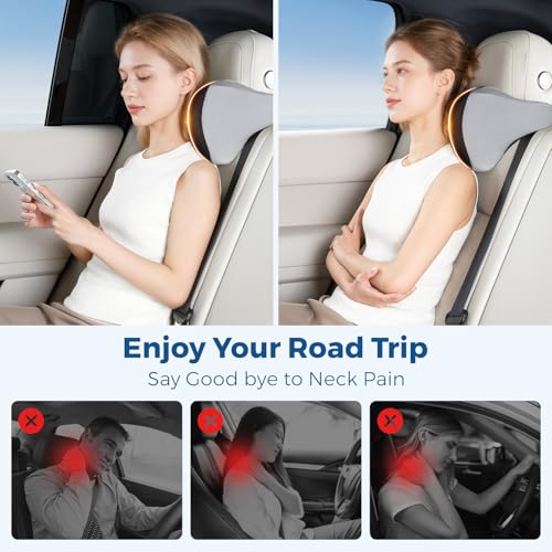 BEBAS Car Headrest Pillow, Ergonomic Neck Pillow with Memory Foam, Universal Car Head Rest Support for Driving Comfort, Breathable Removeable Seat Pillow for Pain Relief (Black, 1 Pack)