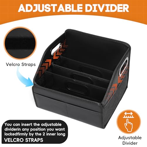 Car Storage Organizer Reinforced Dividable Leather Car Caddy Basket for Front Seat Floor Back Sturdy Frosted Handle 8 Compartments Adjustable Strap Buckles Slip-Resistant for SUV Truck