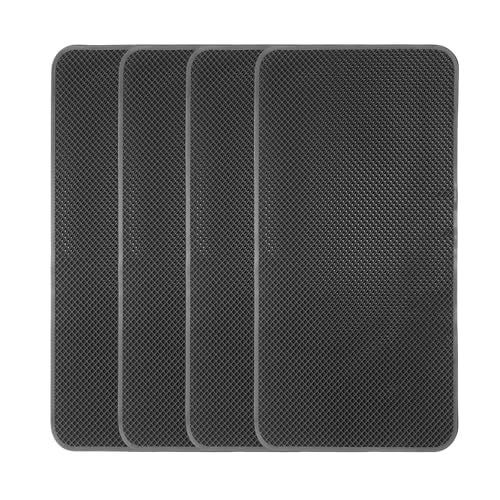 HARFINGTON 4pcs Car Dashboard Anti-Slip Mat 10.6" x 6" Universal Sticky Dash Pad Grid Pattern Washable Reusable Car Non-Slip Mats for Phone Keys Sunglasses Electronic Devices, Black