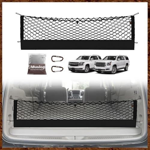 Muslogy Truck Bed Cargo Net Trunk Netting Compatible with 2015-2020 Chevy Suburban | GMC Yukon XL Accessories, Pickup Cargo Organizer SUV Sedan Storage Net w/Heavy Duty Carabiners - style: 2015-2020 Suburban & Yukon XL