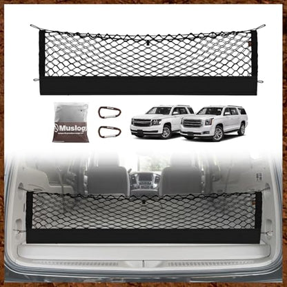 Muslogy Truck Bed Cargo Net Trunk Netting Compatible with 2015-2020 Chevy Suburban | GMC Yukon XL Accessories, Pickup Cargo Organizer SUV Sedan Storage Net w/Heavy Duty Carabiners - style: 2015-2020 Suburban & Yukon XL