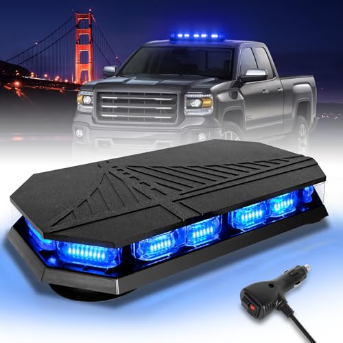 HLauto 406D Rooftop Emergency Strobe Lights Bar, 102 LED Blue Mini Beacon Safety Flashing Warning Traffic Lights Bar w/Magnetic Base for 12-24V Trucks, Construction Vehicles, Snowplow, Cars - color: Blue