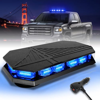 HLauto 406D Rooftop Emergency Strobe Lights Bar, 102 LED Blue Mini Beacon Safety Flashing Warning Traffic Lights Bar w/Magnetic Base for 12-24V Trucks, Construction Vehicles, Snowplow, Cars - color: Blue