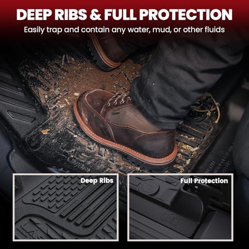 LASFIT Floor Mats for Dodge Ram 1500 2013-2018 & 1500 Classic 2019-2024 Quad Cab Bench Seat(Not for Bucket Seat & Vinyl Flooring), All Weather TPE Custom Fit Car Mats Floor Liners 1st & 2nd Row, Black - style: 2) 1500 | 2013-2018 |Quad Cab Floor Mats