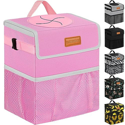 ELONGRIVER Car Trash Can for SUVs, Trucks, Vans - Pink, 2 Gallons Capacity, Leak-Proof Liner, Utility Clasps, Cute Design - color: Pink, size: 2 Gallons