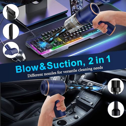 KMM Handheld Car Vacuum Cleaner, 9000Pa Vacuum Cleaner and Air Duster, 120W High Power Hand Held Vacuum with LED Light and Multi-Nozzles for Car, Home, Office, Pet - color: Blue