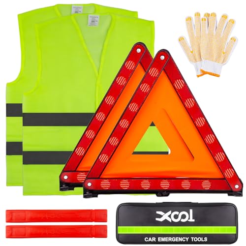 XOOL Emergency Warning Triangle Kit – Roadside Safety Kit with Reflective Warning Triangles, High-Visibility Safety Vests, Storage Bag & Gloves for Car Breakdowns & Emergencies - color: 5Pack-Safety Triangle Warning Kit