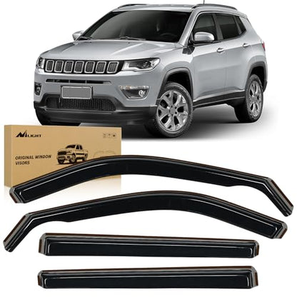 Nilight Vent Window Visors for Jeep Compass 2017-2024 2025 2026, Inside Mount Rain Guards, Low Profile Wind Deflectors for Rain & Fresh Air Ventilation, Smoke Tinted, 4PCS - size: Compass 2017-2026