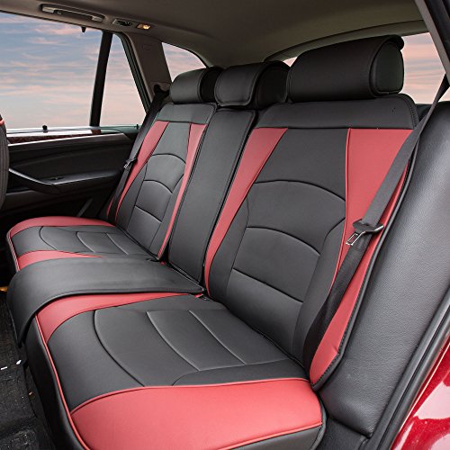 FH Group Ultra Comfort Highest Grade Faux Leather Full Set Cushion Pads Car Seat Covers for Front and Rear– Universal Fit for Cars Trucks & SUVs (Burgundy/Black) - color: Burgundy, style: Full Set