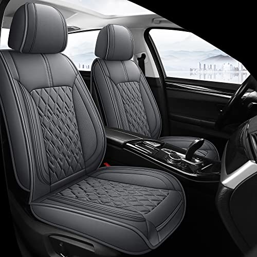 Pariitadin Leather Car Seat Covers Front Pair, Waterproof Breathable Faux Leather Automotive Seat Covers for Cars, Non-Slip Car Interior Covers Universal Fit Most Cars Sedans Trucks SUVs, Gray - color: B-GRAY, size: FRONT SET