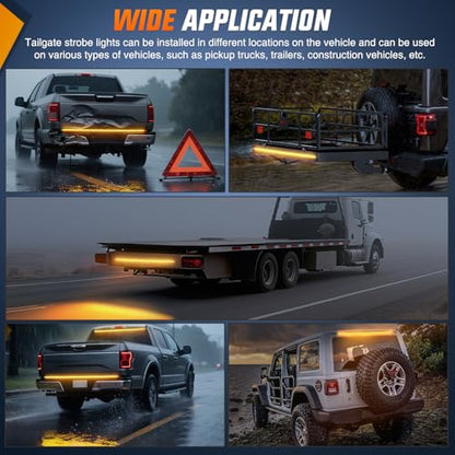 Nilight 60 Inch Truck Tailgate Strobe Light Strip Tail Emergency Bar Rear Window Warning Lamp Ultra-Bright Double Row 360 LED for Pickup Trailers Construction Vehicles Car SUV, Amber - color: 60" Tailgte Strobe Amber
