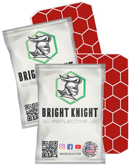 BRIGHT KNIGHT DECALS Hexagon Reflective Stickers for Helmet - Red, Pack of 2, Motorcycle Helmet Stickers, 3M Waterproof Reflective Vinyl Tape for Hard Hats, Cars & Bike Decals for Night Visibility - color: Red, size: 2 pk