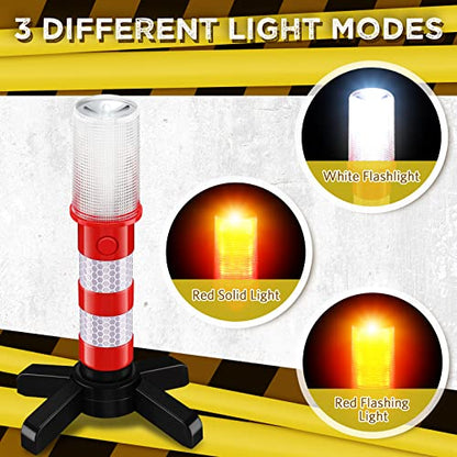 Riakrum 6 Pcs Emergency Roadside Flares Bulk Kit LED Safety Strobe Road Warning Light Bright Red Safety Beacon Strobe Light Roadside Flare Magnetic Base Detachable Stand Vehicle (Batteries Excluded)