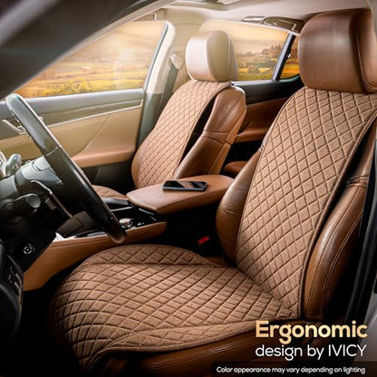 IVICY Faux Linen Front Car Seat Cover – Durable, Non-Slip Seat Protector for Cars – 1 Unit, Light Brown - color: BROWN WS LN
