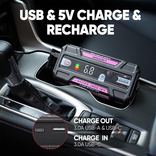 LOKITHOR J400 Jump Starter with ConnectMax Tech, 2000A 12V Battery Jumper Starter Portable, Lithium Jump Box and Jump Pack for Up to 8.0-Liter Gas and 6.0-Liter Diesel Engines, Smart Digital Screen - color: Pink