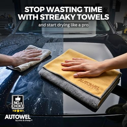 2-Step Car Drying System – Streak-Free Premium Microfiber Towels (2-Pack), 500 GSM Ultra Absorbent Coral Velvet & Suede Design – Scratch-Free Large Auto Detailing Cloth, Fast Drying, 12”x24”