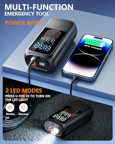 Tire Inflator Portable Air Compressor, 150 PSI Rechargeable Air Pump with Digital Pressure Gauge and LED Light, Smart Auto-Off Tire Pump for Car, Motorcycle, Bike, Ball