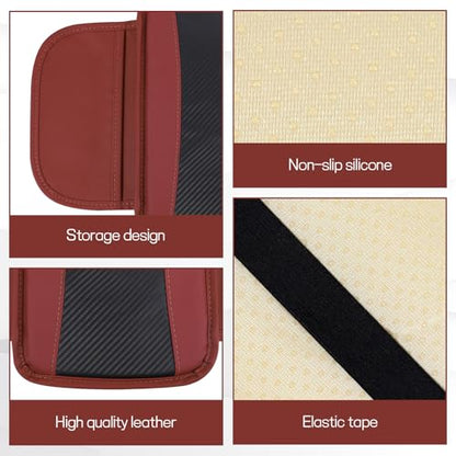 Car Center Console Cover, 12.48"×7.4" Carbon Fiber Leather Auto Armrest Cover, Vehicle Armrest Cushion Pad with Storage Pocket, Universal Arm Rest Protector Car Accessories (Red) - color: Red