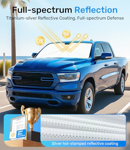 Zanch Upgrade Windshield Sun Shade, Custom Fit for Dodge RAM 1500 2500 3500 [Titanium-Silver Reflective Coating] Blocks 99% UV & Heat, Sunshade Umbrella for RAM 1500 2500 3500, 2015...2023 2024 2025 - size: For RAM 1500/2500/3500 (2015-2025)