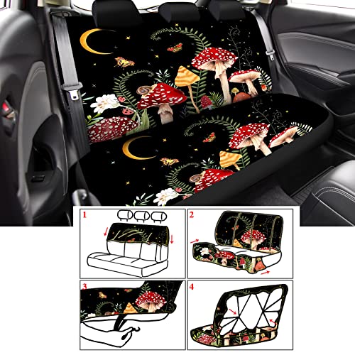 Riakrum 17 Pcs Mushroom Car Seat Covers Car Accessories Full Set for Women Men Automotive Rear Front Seat Protector View Mirror Hanging Ornament Steer Wheel Belt Cover(Forest Mushroom) - style: Forest Mushroom