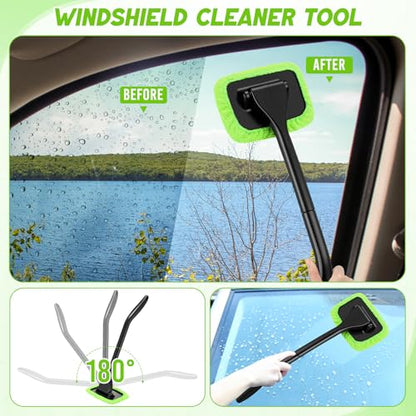 16 Pcs Windshield Cleaner Tool, Car Cleaning Kit with Various Detailing Brushes Set Spray Bottle Cleaner Towel Cleaning Gel Accessories Car Interior Detailing Kit for Windows Vents(Green) - color: Green