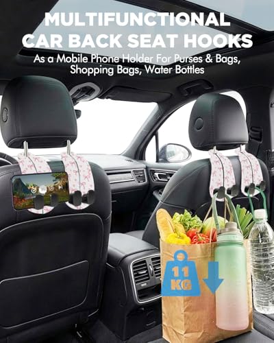 WOCOCN 2 Pack Car Purse Hook for Car Seat Headrest, Double-Sided PrintingPU Leather Purse Holder with Metal Hook, Cute Car Accessories for Women, Men (Car hook - Pink Bow A) - color: Car hook - Pink Bow A