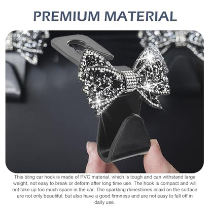 2 PCS Bling Car Seat Headrest Hooks, Crystal Rhinestone Bow Vehicle Hooks, Automotive Purse Hook Hanger for Purses Bags Groceries, Universal Car Rear Seat Organizer (Black) - color: Black