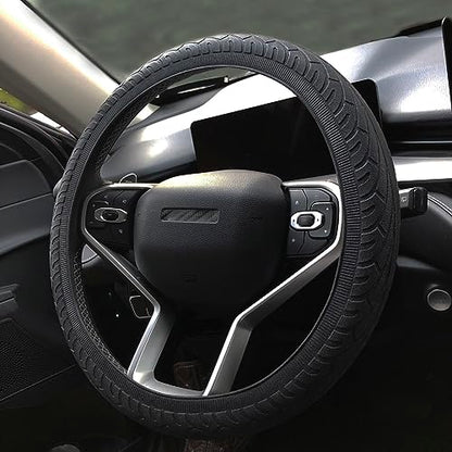 Universal Steering Wheel Cover：13.5 to 15 Inches Stretchable Silicone Anti Skid Steering Wheel Protector Fit for Most Car Models Including Round D Shape or Special Shape (Black) - color: Black