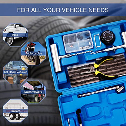AUTOWN Tire Repair Kit - 68pcs Heavy Duty Tire Plug Kit, Universal Tire Repair Tools to Fix Punctures and Plug Flats Patch Kit for car Motorcycle, Truck, ARB，ATV, Tractor, RV, SUV, Trailer - size: 67pcs